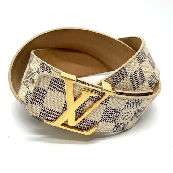 LOUIS VUITTON Initial Ceinture Belt Damier Azur Leather WE M9609 90/36  89RA164